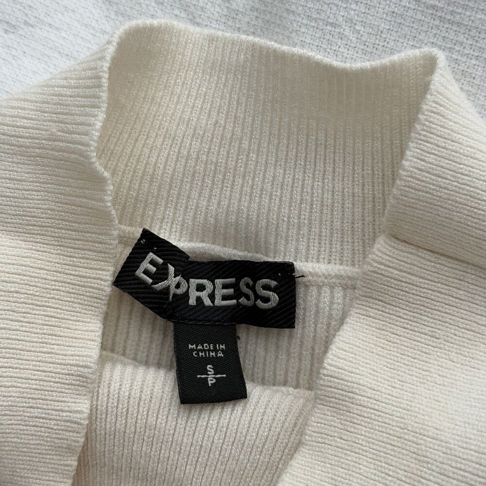 Express Rib-Knit Pullover Sweater Ivory Mock Neck Cold Shoulder Women S - Picture 4 of 6